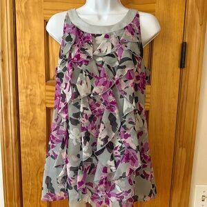 Floral Sleeveless Top - Purple and Gray